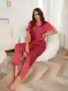 Pijama Dos Piezas En Satin Manga Corta Ribete En Contraste Talla M