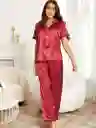 Pijama Dos Piezas En Satin Manga Corta Ribete En Contraste Talla M