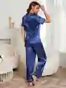 Pijama Dos Piezas En Satin Manga Corta Ribete En Contraste Talla S