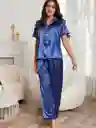 Pijama Dos Piezas En Satin Manga Corta Ribete En Contraste Talla S
