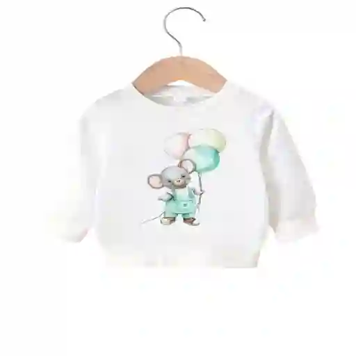 Sueter Blanco De Ratoncito Con Globos Talla 6-9 Meses