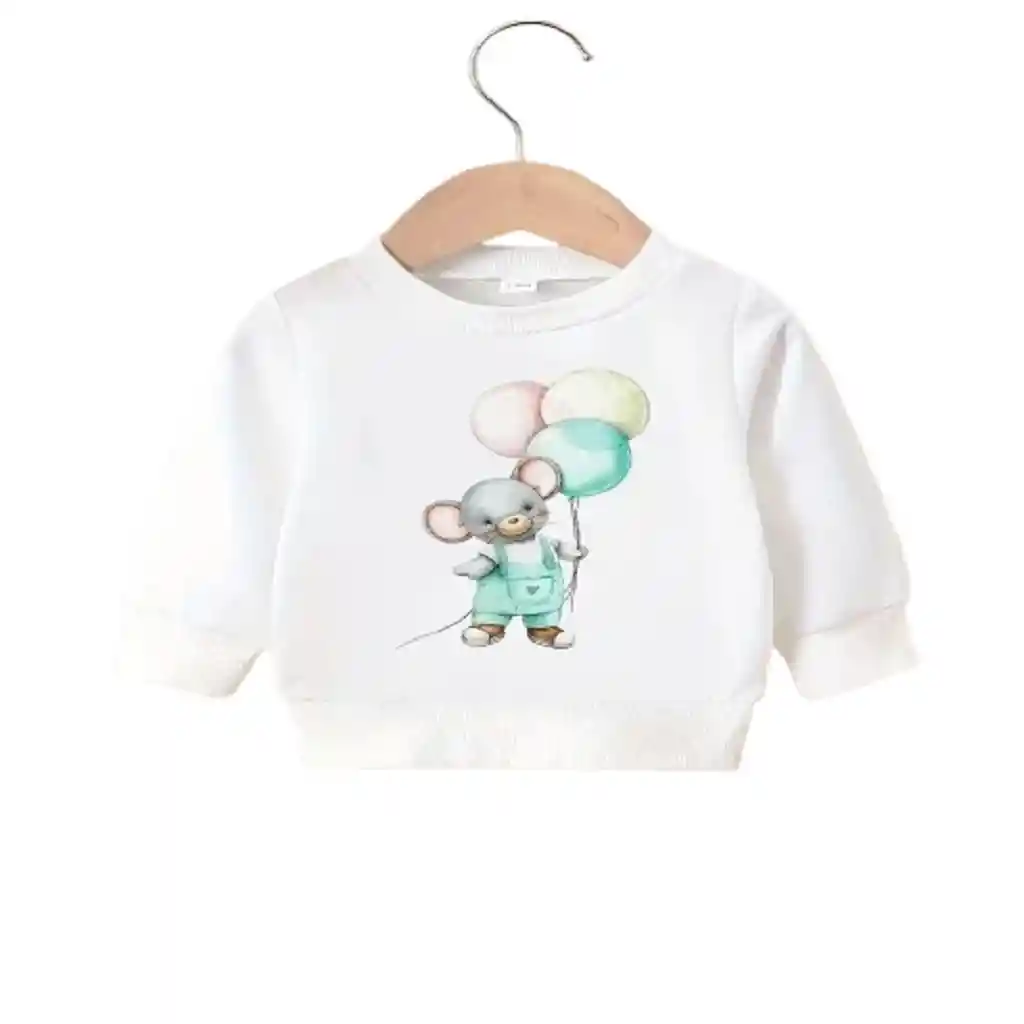 Sueter Blanco De Ratoncito Con Globos Talla 6-9 Meses