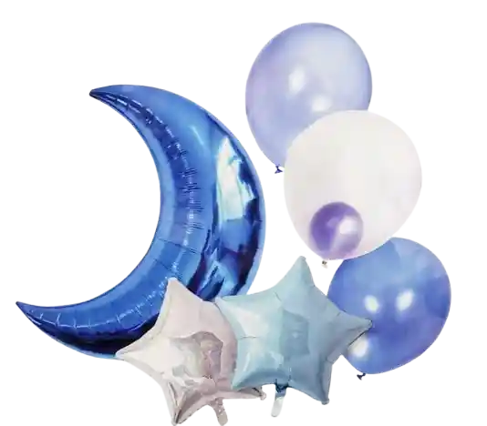 Bouquet De Globos Metalizado, Luna Y Estrellas - Azul