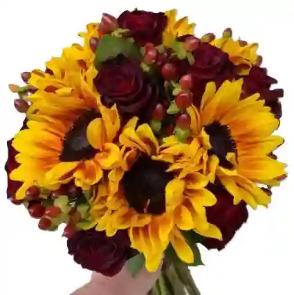 Girasoles Y Rosas Rojas Bouquet