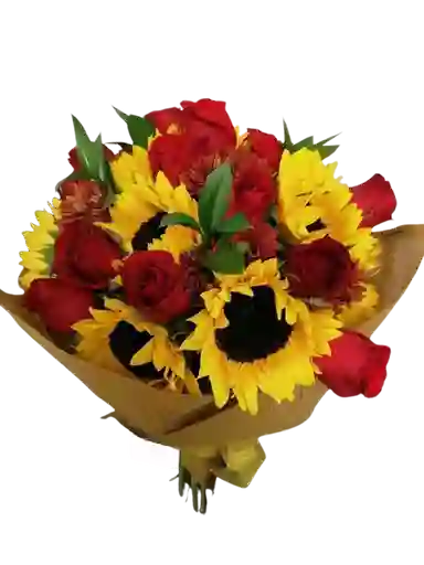 Rosas, Girasoles Y Margaritas En Bouquet