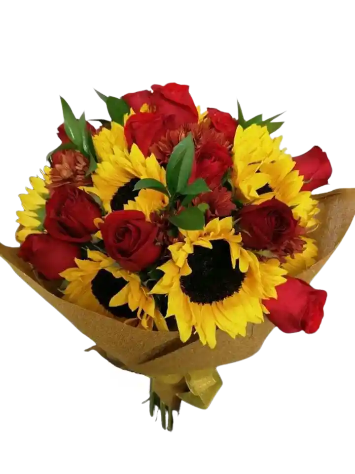 Rosas, Girasoles Y Margaritas En Bouquet
