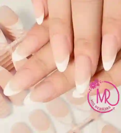 Set 30 Unidades De Uñas Postizas Francesas En Soft Gel Mate En Forma Almendra Listas Para Usar.