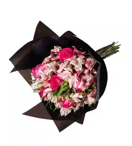Rosas Y Astromelias Rosadas