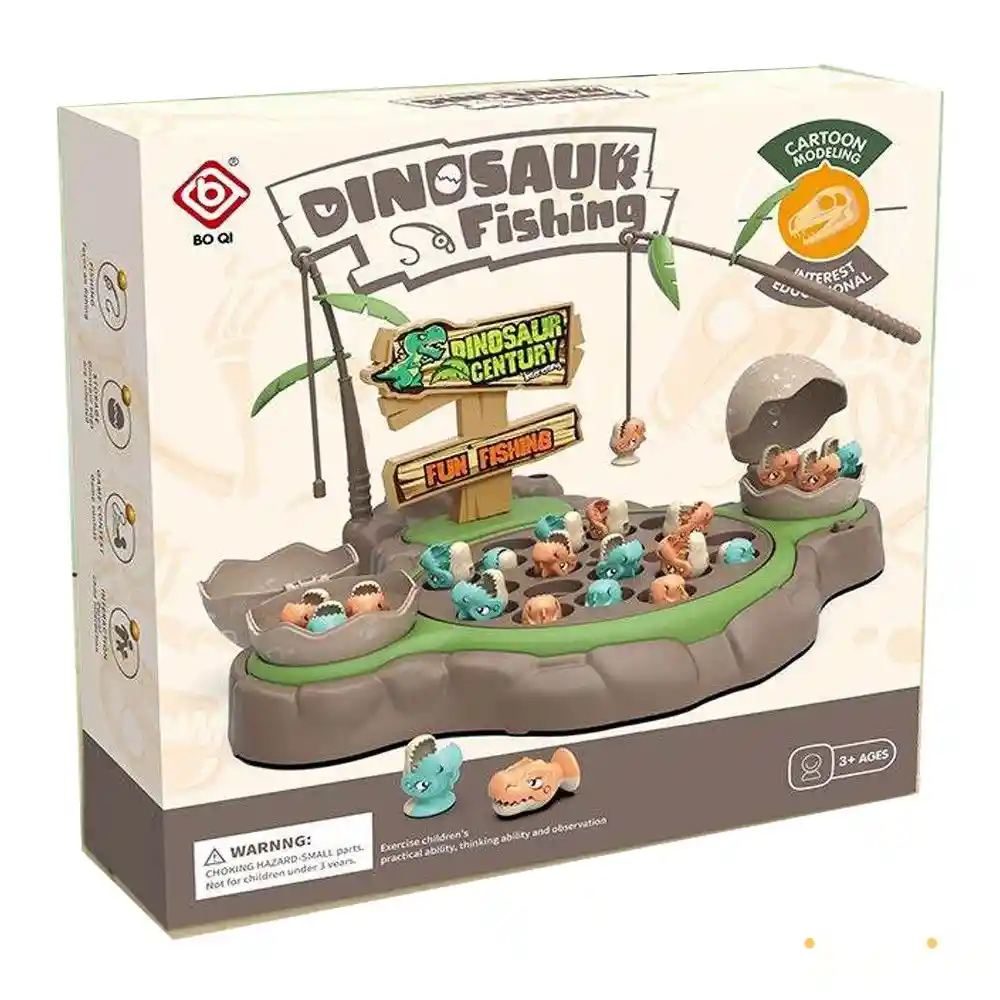Juego De Pesca De Dinosaurio Magnético Música Giratorio 2 Cañas