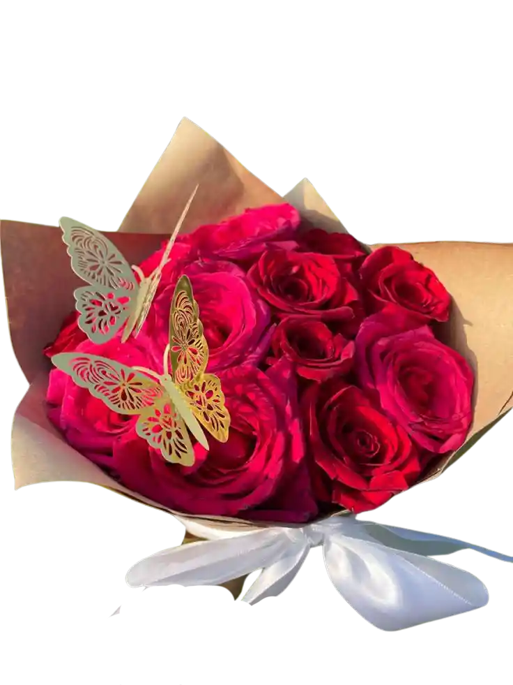 Rosas Fucsias Y Rojas Mariposas