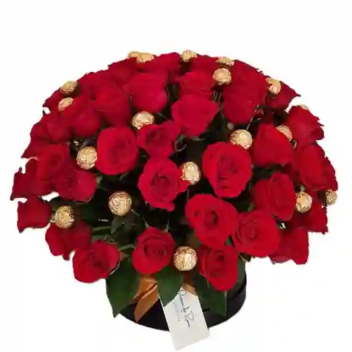 Rosas Rojas 100 Rosas En Caja Cilindrica Con Ferrero Rocher