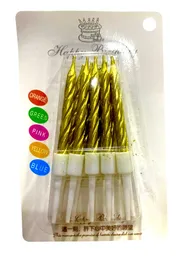 Vela Espiral Metalizada Dorada 7 Cm X 10 Unidades