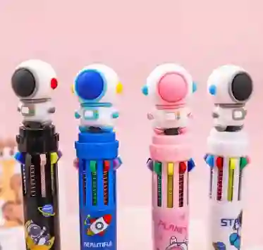 Set De Esferos Multicolor Automáticos De Tipo Kawaii Con Diseño De Astronauta