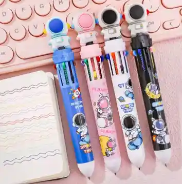 Set De Esferos Multicolor Automáticos De Tipo Kawaii Con Diseño De Astronauta