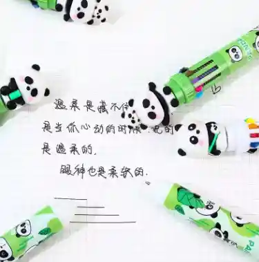 Set De Esferos Multicolor Automáticos De Tipo Kawaii Con Diseño De Panda