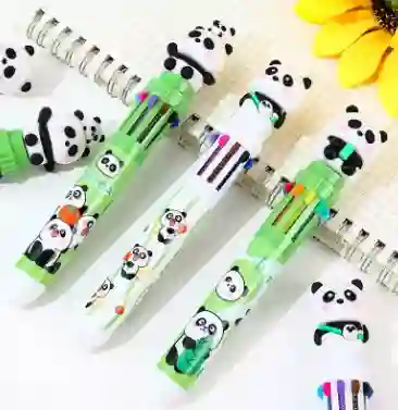 Set De Esferos Multicolor Automáticos De Tipo Kawaii Con Diseño De Panda