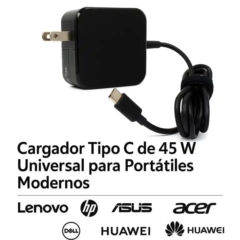 Cargador Tipo C De 45w Para Laptops Lenovo, Hp, Asus, Acer, Dell Y Más