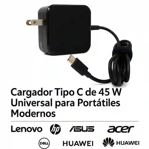 Cargador Tipo C De 45w Para Laptops Lenovo, Hp, Asus, Acer, Dell Y Más