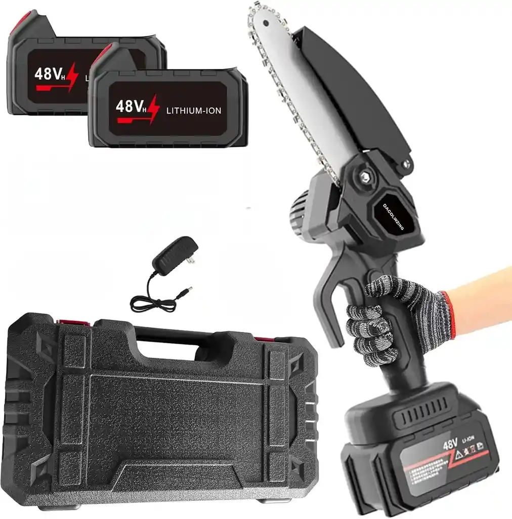 Mini Motosierra De Mano Portátil Ergonómico Recargable Doble Bateria