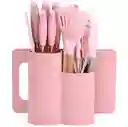Juego De Recipiente Hermético + Set Utensilios 19 Piezas Rosado