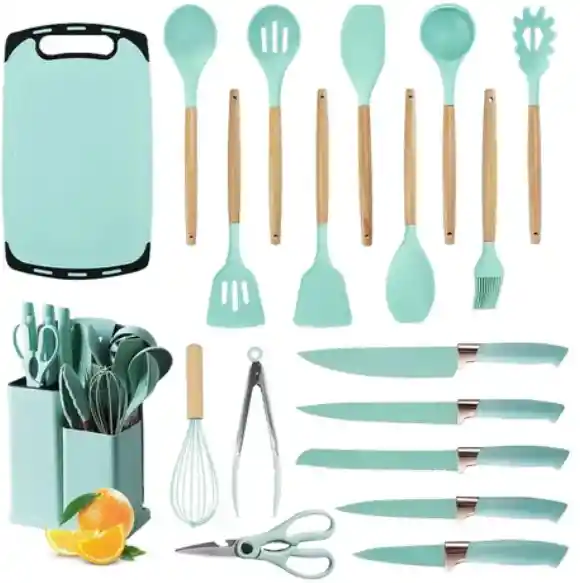 Juego De Recipiente Hermético + Set Utensilios 19 Piezas Verde