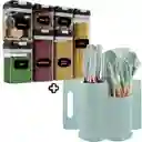 Juego De Recipiente Hermético + Set Utensilios 19 Piezas Verde