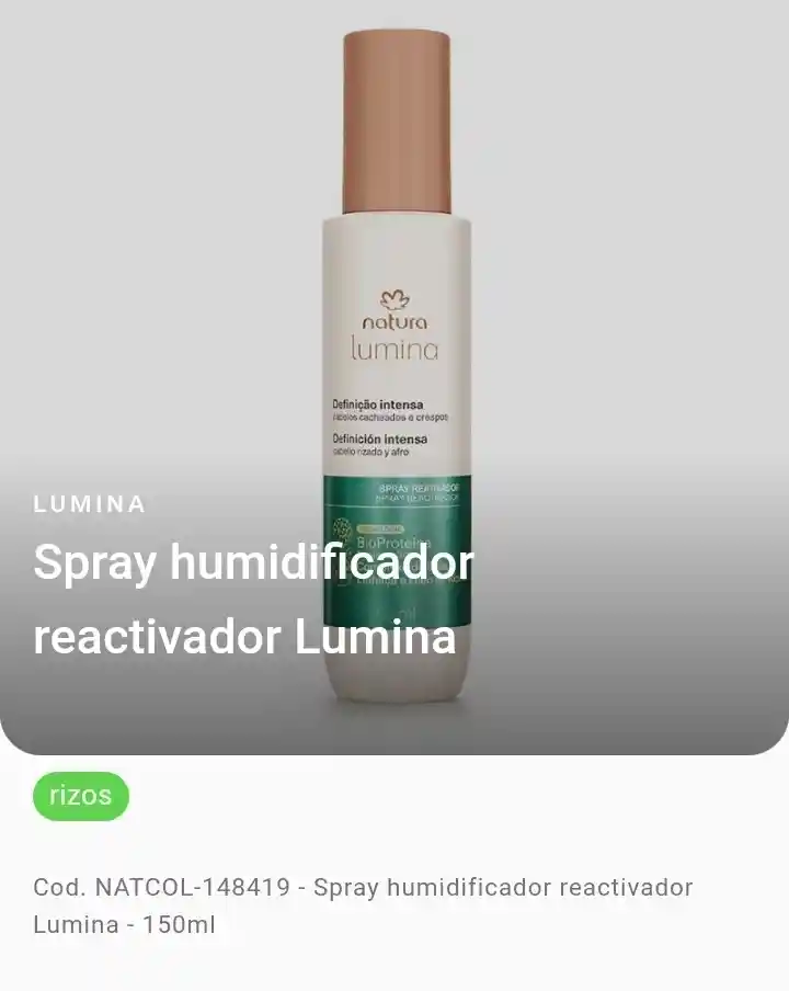 Natura - Spray Humidificador Reactivador - Lumina Cabello Rizado