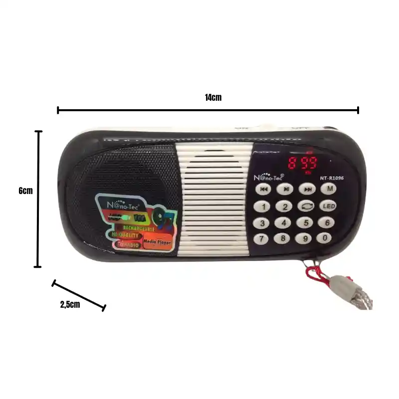 Radio Multibanda Nano-tec Nt-r1096 Am/fm Usb Mp3 Recargable Con Teclado Numérico