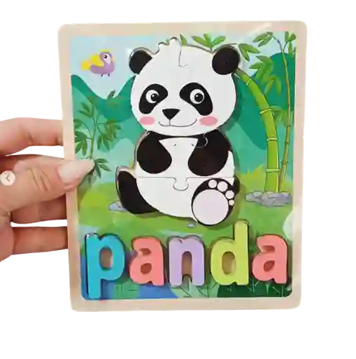 Rompecabezas Encajar Madera Panda Nombre 18x15 Cm 9 Pz