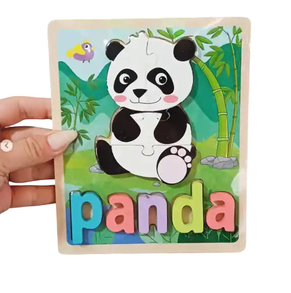 Rompecabezas Encajar Madera Panda Nombre 18x15 Cm 9 Pz