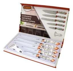 Cuchillos Set X6 Juego Lujo Marmol Con Pelador Cocina