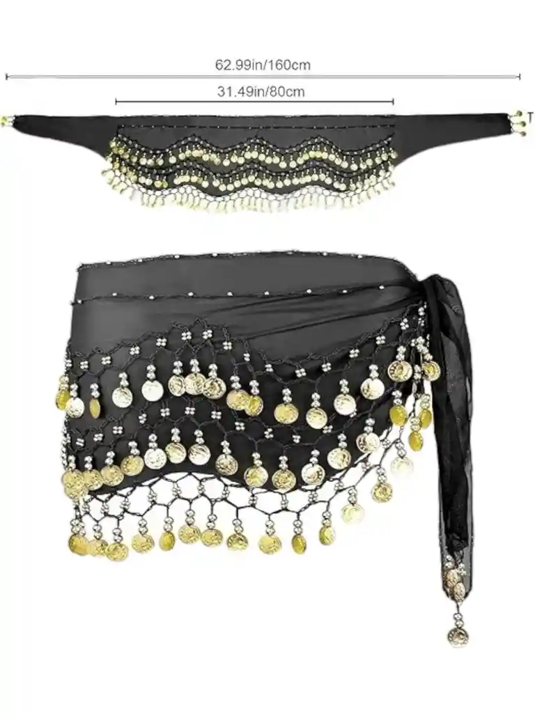 Falda Caderin Arabe - Falda Con Monedas Disfraz Negro