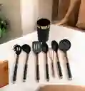 Set Utensilios Cucharas Antiadherentes Silicona 7 Piezas Negro Dorado