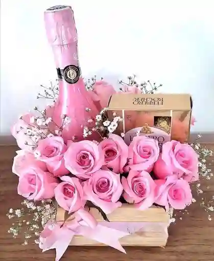 Caja Rosas Y Vino