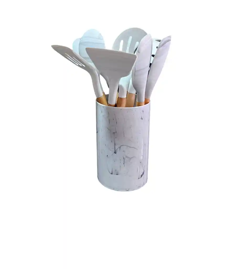 Set De Utensilios En Silicóna 10 Piezas Resistente Al Calor Cuchara Blanca