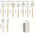 Set De Utensilios En Silicóna 10 Piezas Resistente Al Calor Cuchara Blanca