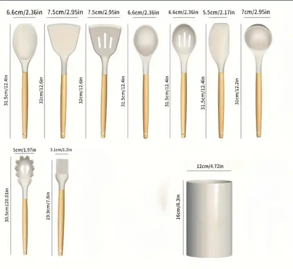 Set De Utensilios En Silicóna 10 Piezas Resistente Al Calor Cuchara Blanca