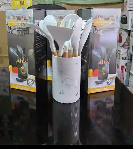 Set De Utensilios En Silicóna 10 Piezas Resistente Al Calor Cuchara Blanca