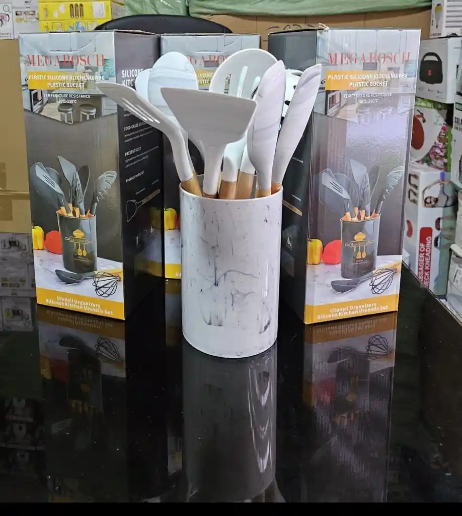 Set De Utensilios En Silicóna 10 Piezas Resistente Al Calor Cuchara Blanca