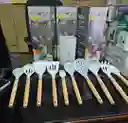 Set De Utensilios En Silicóna 10 Piezas Resistente Al Calor Cuchara Blanca