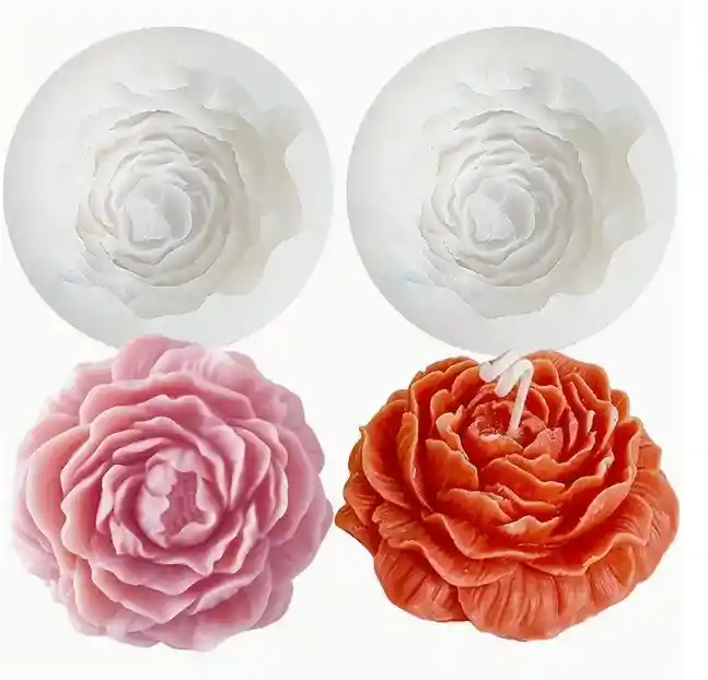 Molde Silicón Flor Peonia Grande Para Velas , Resina, Jabones.
