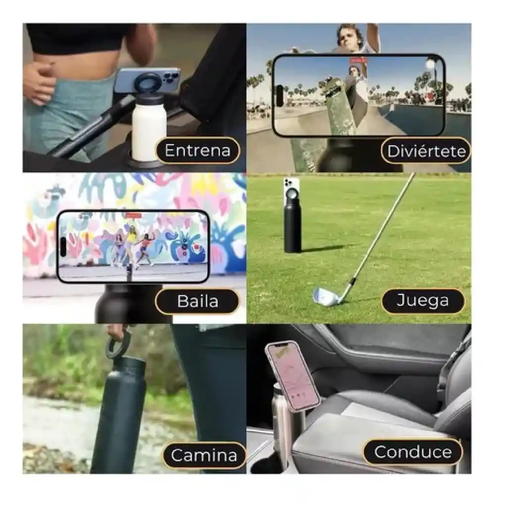 Termo Con Soporte Magnético Para Celular Botella Deportiva