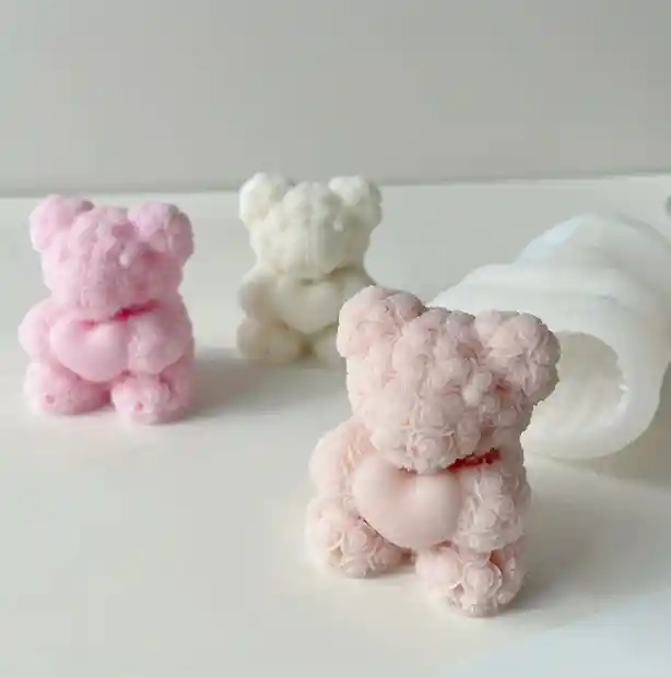 Molde Silicón Oso Con Rosas Para Velas , Resina, Jabones.