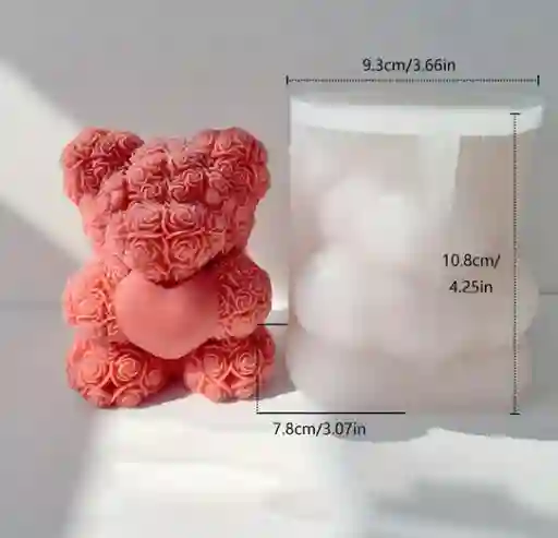Molde Silicón Oso Con Rosas Para Velas , Resina, Jabones.
