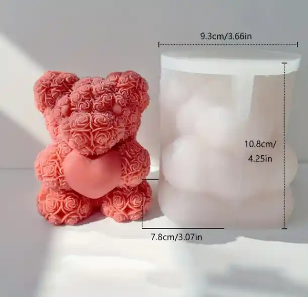 Molde Silicón Oso Con Rosas Para Velas , Resina, Jabones.