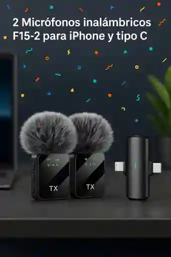 Doble Micrófono Inalámbrico F15-2 Para Iphone Y Usb Tipo C