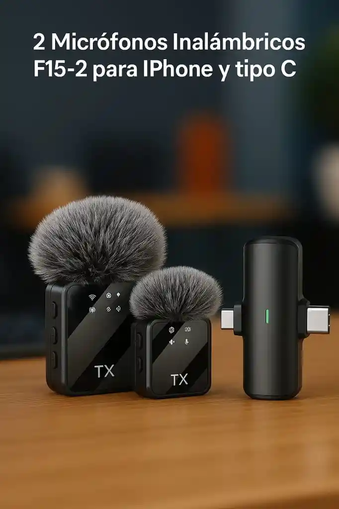Doble Micrófono Inalámbrico F15-2 Para Iphone Y Usb Tipo C