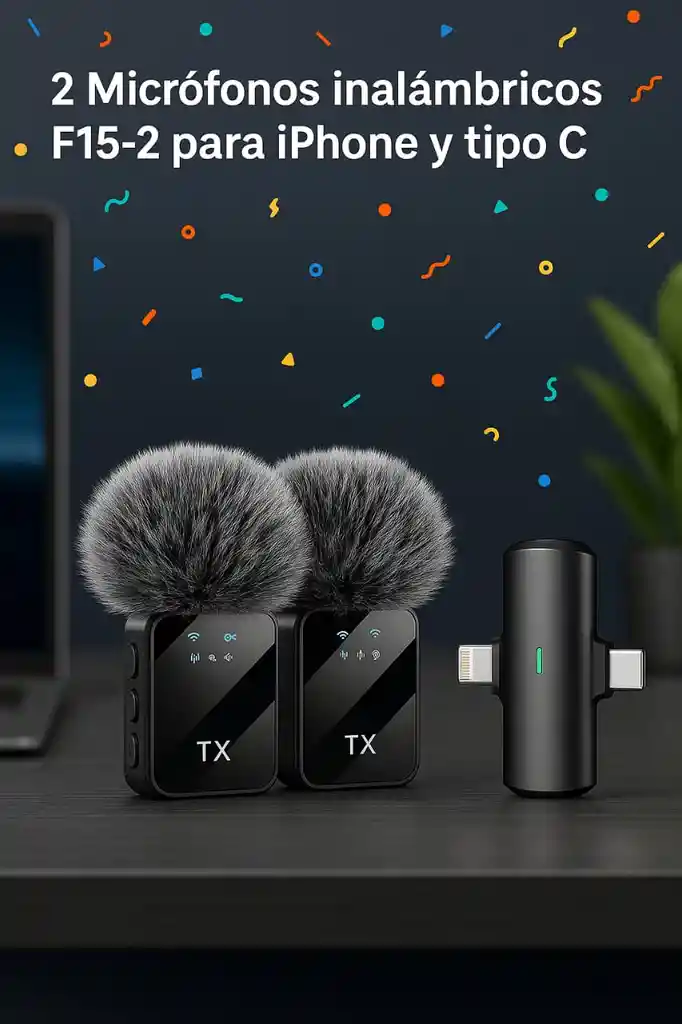 Doble Micrófono Inalámbrico F15-2 Para Iphone Y Usb Tipo C