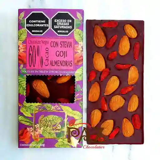 Tableta De Chocolate Con Stevia Goji Y Almendras 60% Cacao