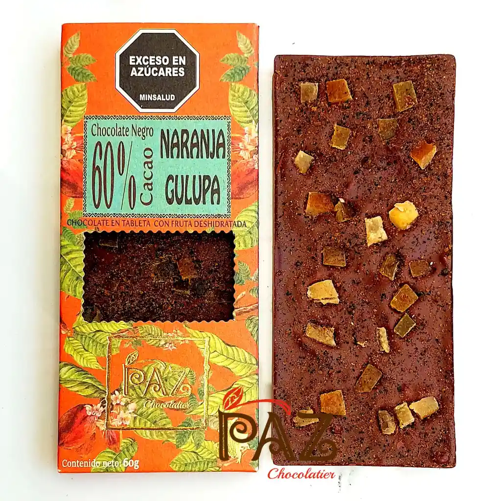 Tableta Chocolate Naranja Y Gulupa 60% Cacao